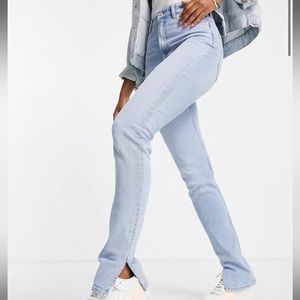 Bershka Split Hem Jeans - Light Blue